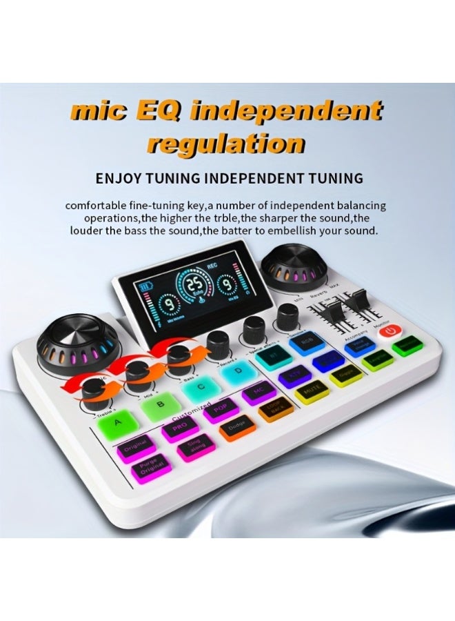 ميكسر صوت، كرت صوت للبث المباشر مع مؤثرات DJ، مغير صوت، تقليل الضوضاء، كتم بنقرة واحدة | لوحة صوت RGB، معدات تسجيل موسيقى، للبودكاست والألعاب – أبيض - Image 3